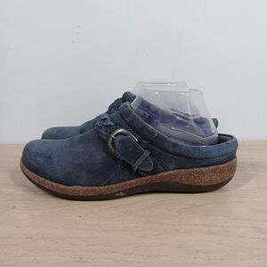 Aetrex Black Leather Comfort Slip-On Clogs with Braided Strap 694